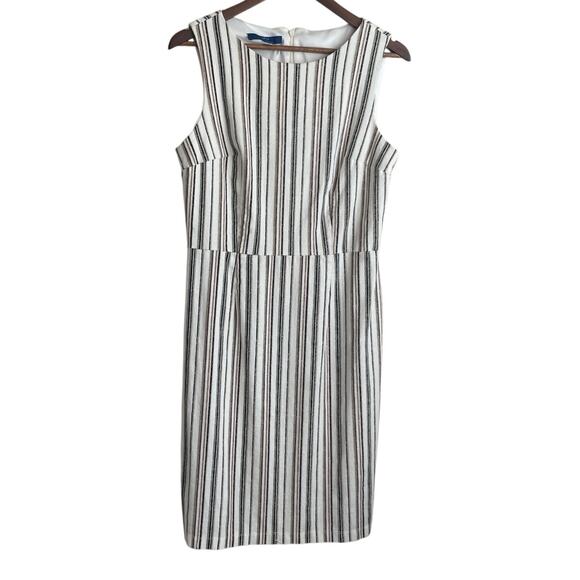 Apt 9 Women Shift Dress 14 Neutral Striped Linen Blend Coastal Office Travel - Picture 1 of 11